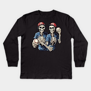 Skeleton Baseball - Halloween Baseball Design Kids Long Sleeve T-Shirt